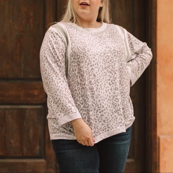 Racing Stripes Animal Print Top in Taupe - Picture 3 of 15